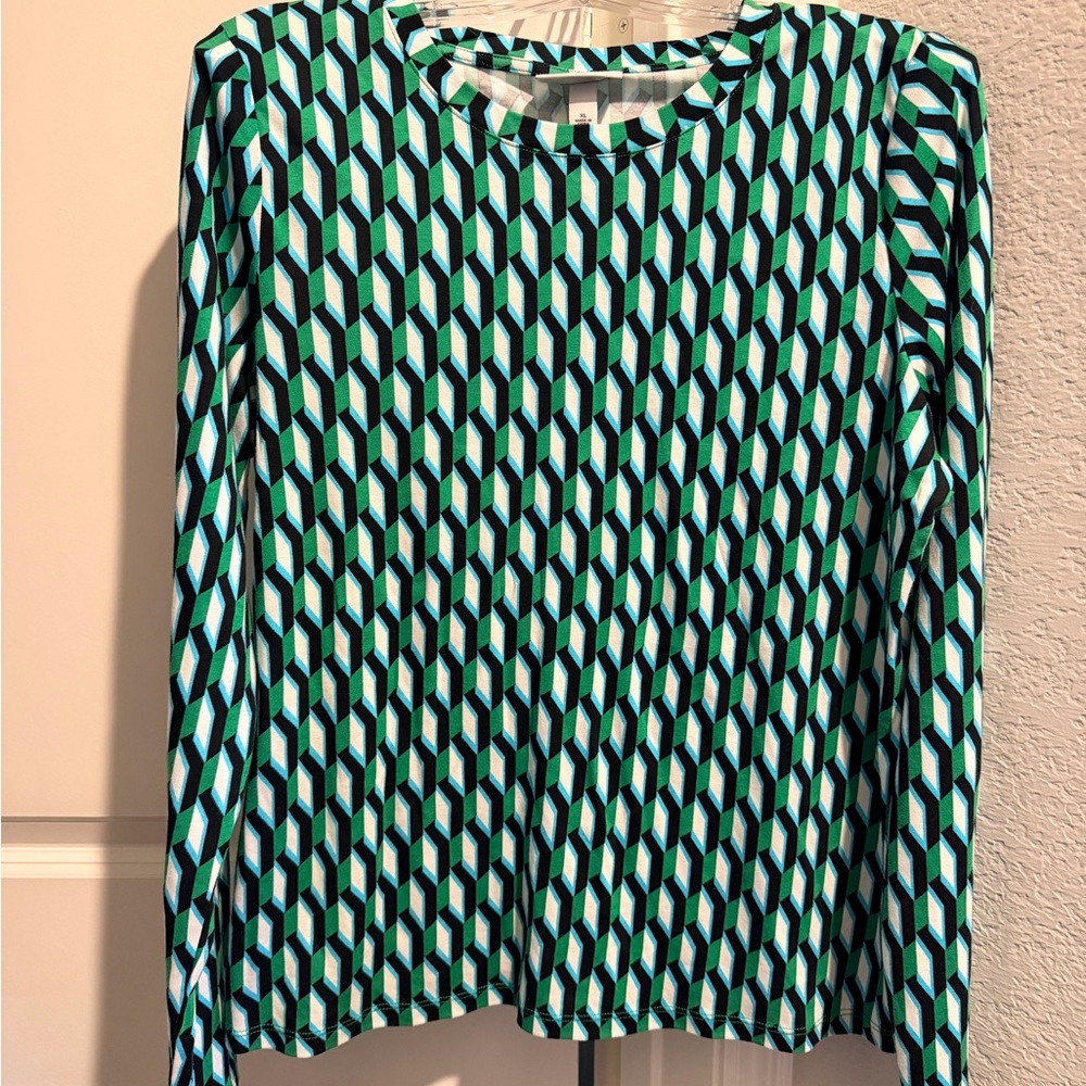 Diane Von Furstenberg x Target Long Sleeve Crew Neck Arrow Geo Green Size XL - Picture 2 of 4